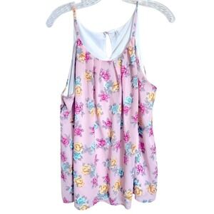 DNA Couture Floral Tank Top‎ Womens 2X Pink Camisole Cottagecore Romantic Boho